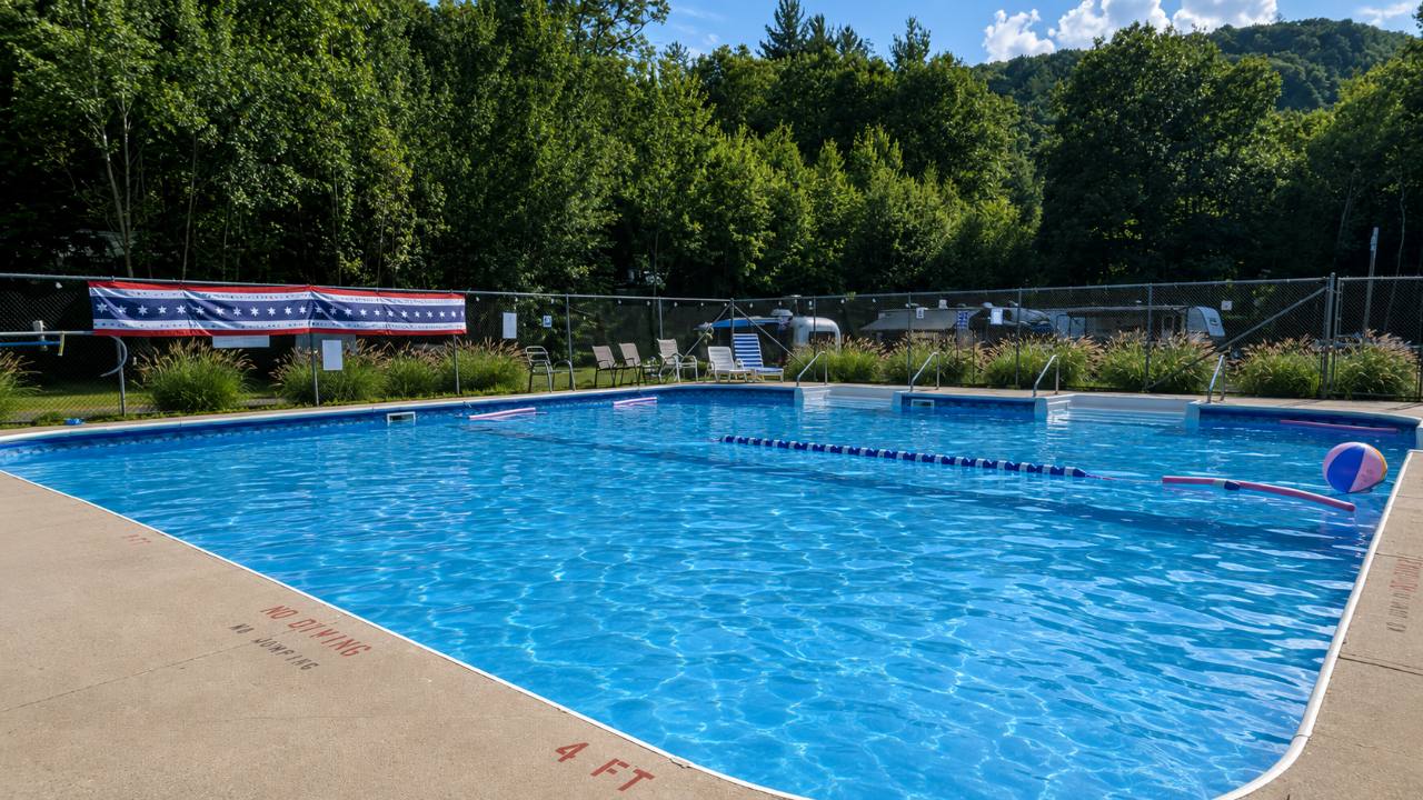 The outdoor swimming pool at Pioneer Valley on a sunny day